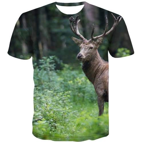Deer T-shirt Men Animal Tshirt Printed Forest Tshirt Anime Street Shirt Print Leisure Tshirts Novelty Short Sleeve Fashion - KYKU