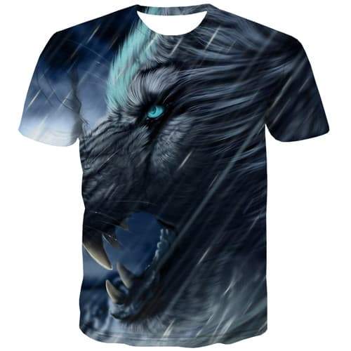 Wolf T shirts Men War T-shirts Graphic Animal Tshirts Casual Black T shirts Funny Gothic Tshirt Anime Short Sleeve Fashion - KYKU