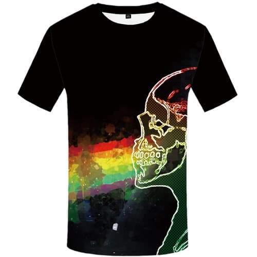 Skull T shirts Men Rainbow Tshirt Printed Black Tshirt Anime Colorful Shirt Print Graffiti Tshirts Novelty Short Sleeve - KYKU