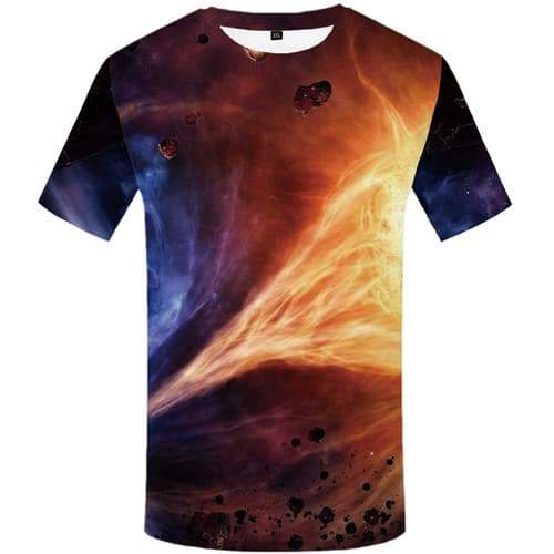 Space Galaxy T-shirt Men Flame T-shirts Graphic Yinyang Tshirts Novelty Nebula Tshirt Anime Short Sleeve Punk Rock Men women - KYKU
