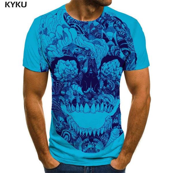 Skull T shirt Men Hip Hop Anime Clothes Punk Rock Tshirts Casual Blue T-shirts 3d