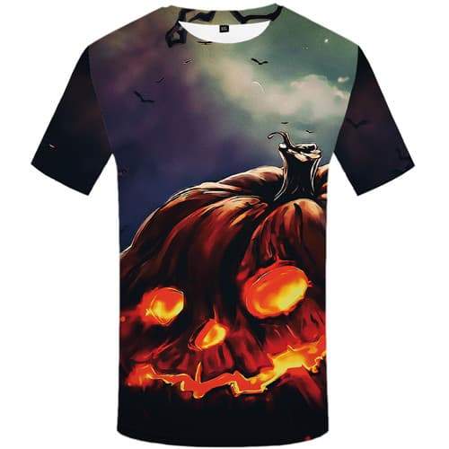 Halloween T-shirt Men Sky T shirts Funny Pumpkin Tshirt Printed Bat Tshirts Casual Harajuku Tshirts Novelty Short Sleeve Hip hop - KYKU