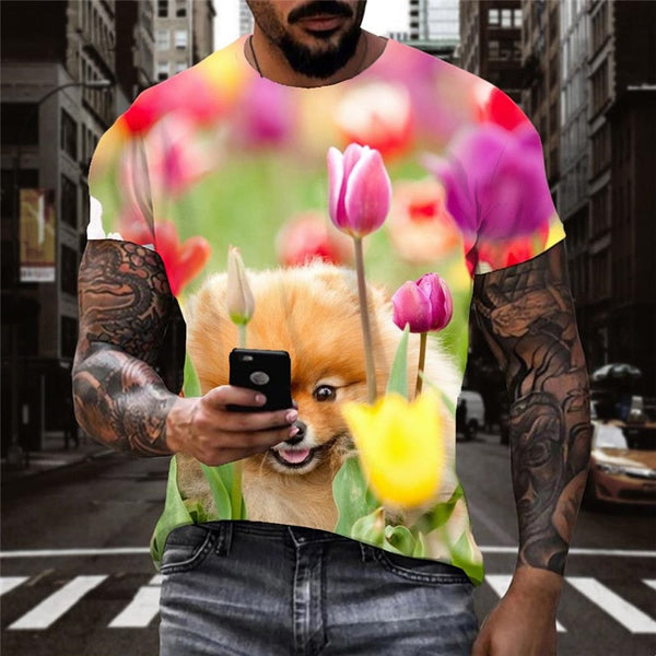 
dog t shirts Puppy Cute animal top tee male art costume Casual big Smart dogs
                