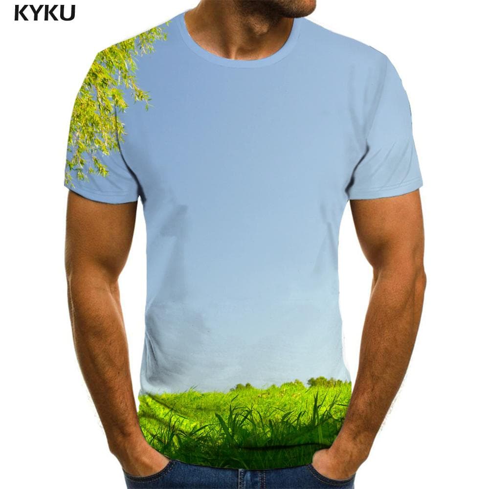 Bicycle T-shirt Men Lawn Anime Clothes Landscape Tshirt Printed Tree Funny T shirts