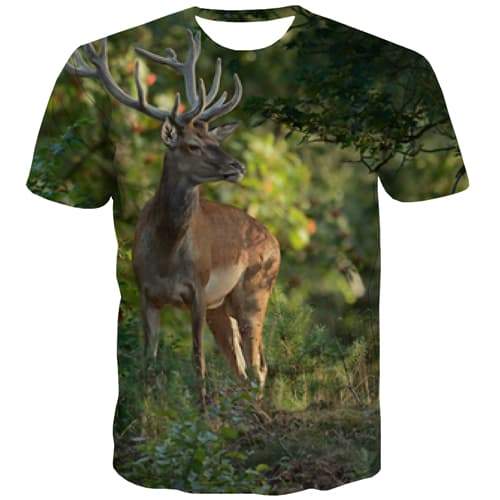 Deer T-shirt Men Tree Tshirt Anime Animal T shirts Funny Hip Hop Tshirts Cool Christmas Tshirts Casual Short Sleeve Punk Rock - KYKU