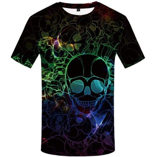 Rainbow T-shirt Men Skull T-shirts Graphic Punk Rock Tshirts Cool Skeleton T-shirts 3d Black Tshirt Anime Short Sleeve Punk Rock - KYKU