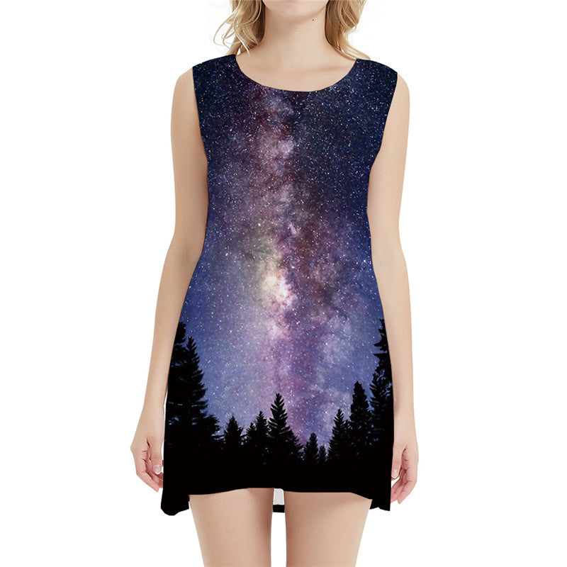 Galaxy Dress Women Nebula Vestido Sexy Forest 3d Print Space Sundress Harajuku Halter Sleeveless Womens Clothing Club