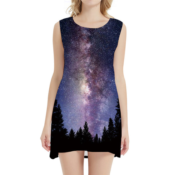 Galaxy Dress Women Nebula Vestido Sexy Forest 3d Print Space Sundress Harajuku Halter Sleeveless Womens Clothing Club