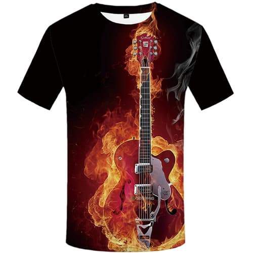Flame T-shirt Men Music Tshirt Anime Guitar T shirts Funny Metal T-shirts Graphic Gothic Tshirts Casual Short Sleeve summer Mens - KYKU