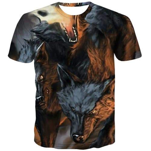 Wolf T shirts Men Animal Shirt Print Flame Tshirts Casual War T-shirts Graphic Vintage Tshirts Cool Short Sleeve T shirts Men - KYKU