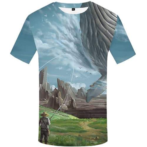 Whale T shirts Men Animal T shirts Funny Fishinger Tshirts Cool Graffiti Tshirts Casual Art T-shirts Graphic Short Sleeve - KYKU