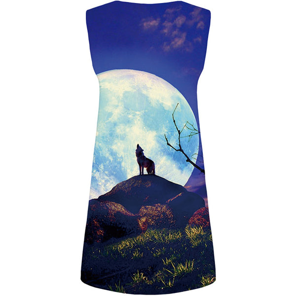 Wolf Dress Women Moon Sexy Animal Office Mountain Tank Sky Boho Womens Clothing Vintage