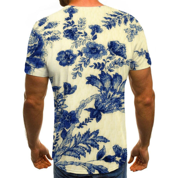 
blue and white porcelain texture t shirts special texture tee top art costume men Cool different
                