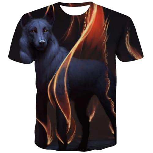 Wolf T-shirt Men Animal Tshirt Anime Flame T-shirts Graphic Abstract Tshirt Printed Funny T-shirts 3d Short Sleeve Punk Rock - KYKU