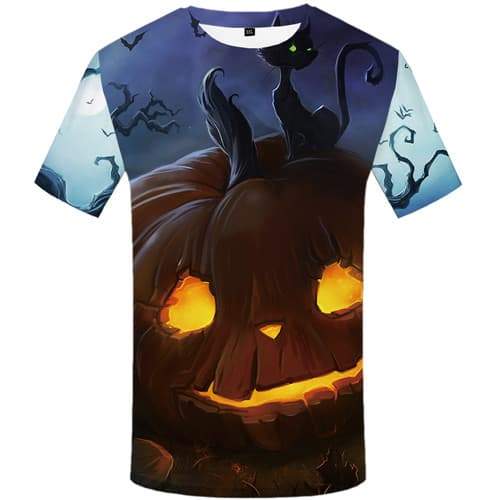 Halloween T-shirt Men Pumpkin Tshirts Casual Cat Tshirt Anime Animal Tshirts Novelty Forest Tshirt Printed Short Sleeve - KYKU