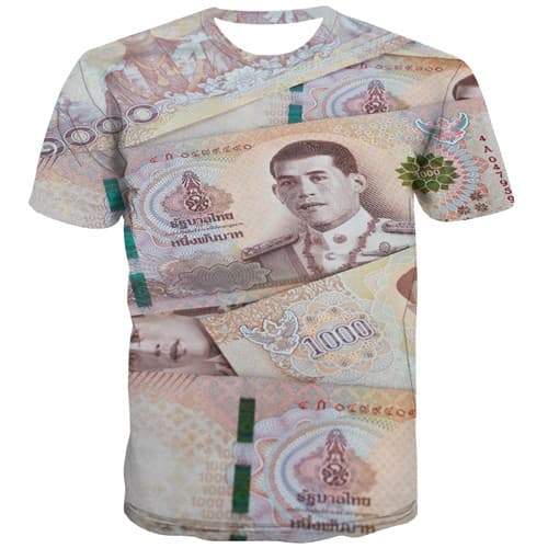 Thai Baht T shirts Men Thailand Tshirts Cool Money T-shirts Graphic Geometric Tshirts Novelty Abstract Tshirt Printed - KYKU