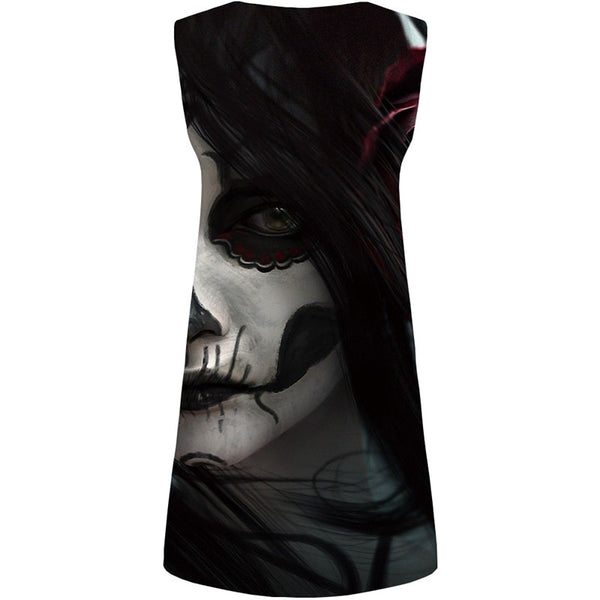 
Skull Dress Women Graffiti Short Black Vestido Sexy Cosplay Tank Gothic Boho Womens Clothing Summer
                