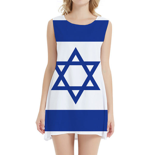 Israel Flag Dresses Women Geometric Ladies Dresses Blue Halter Sleeveless Harajuku Bodycon Dress Womens Clothing Plus Size