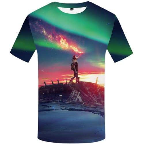 Aurora T shirts Men Flame T shirts Funny Colorful Tshirt Anime Art T-shirts Graphic Harajuku Shirt Print Short Sleeve Hip hop - KYKU