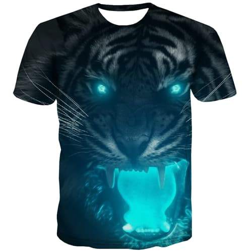 Tiger T shirts Men Cheetah T shirts Funny Animal Tshirts Cool Ferocious T-shirts 3d Halloween Tshirts Casual Short Sleeve - KYKU