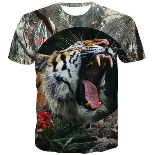 Tiger T-shirt Men Animal Tshirt Anime Ferocious Tshirt Printed Halloween T-shirts Graphic Harajuku Tshirts Casual Short Sleeve - KYKU