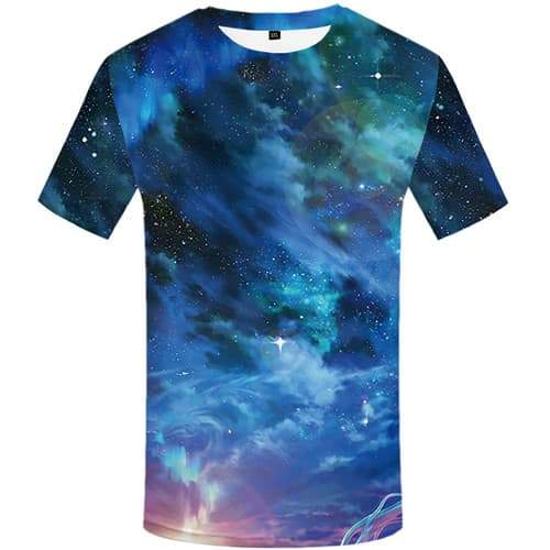 Aurora T-shirt Men Colorful T-shirts Graphic Galaxy Space Tshirts Cool Nebula Tshirts Casual Harajuku Shirt Print Short Sleeve - KYKU
