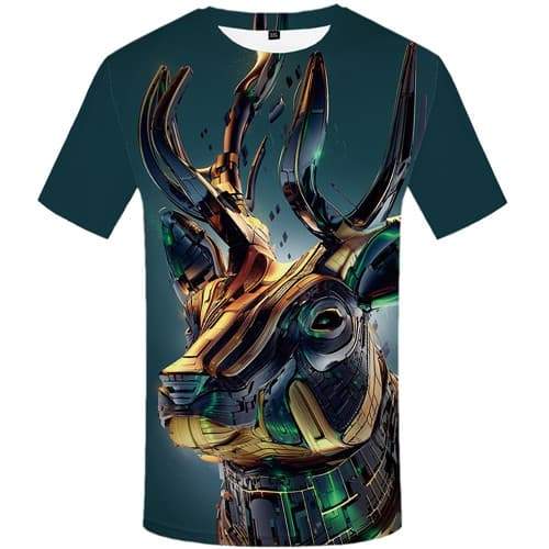 Deer T-shirt Men Metal Tshirt Anime Animal Tshirts Casual Mechanical Tshirt Printed Harajuku T-shirts Graphic Short Sleeve - KYKU