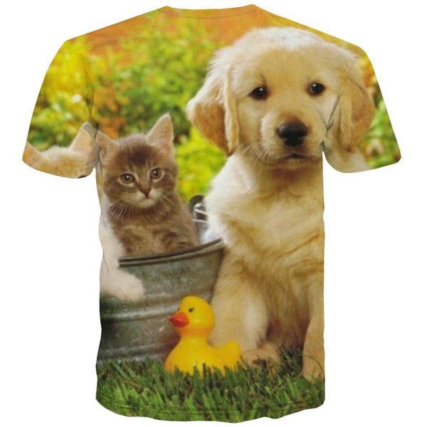 
animal t shirtCasual docile petsCasual cat and dog art costume men
                