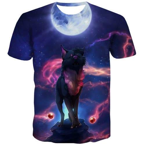Wolf T shirts Men Animal Tshirt Anime Galaxy Shirt Print Moon T shirts Funny Flame Tshirt Printed Short Sleeve Hip hop Men/women - KYKU