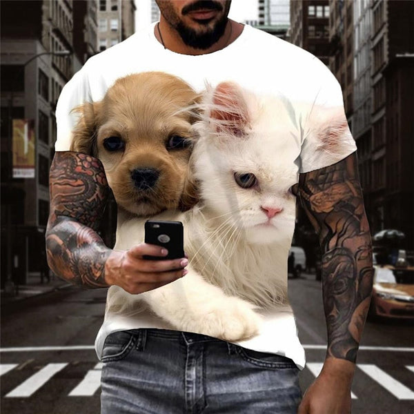 
shirt animal tee shirt docile pets cat and dog Cool men art costume
                