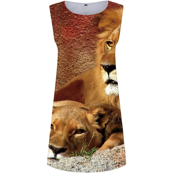 Lion Dresses Women Love Halter Sleeveless Animal Bodycon Dress Vintage Vestido Sexy Womens Clothing Mini Evening