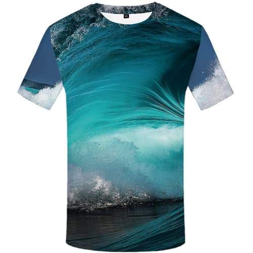 Wave T-shirt Men Blue Tshirts Novelty Harajuku T-shirts Graphic Water Shirt Print Gothic Tshirt Anime Short Sleeve Full Print - KYKU