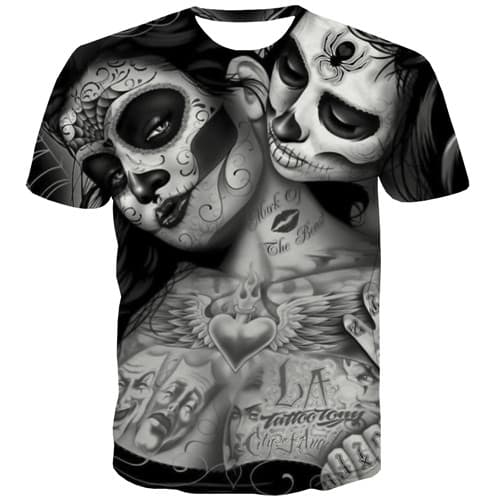 Skull T-shirt Men Clown T shirts Funny Punk Rock Tshirts Cool Hip Hop Shirt Print Black And White Tshirts Novelty Short Sleeve - KYKU
