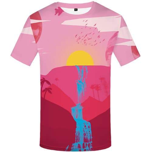 Art T-shirt Men Graffiti Tshirt Anime Moon Tshirt Printed Mountain T-shirts Graphic Abstract Shirt Print Short Sleeve T shirts - KYKU