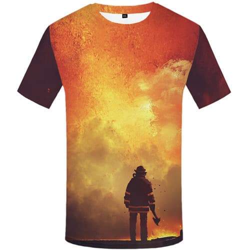 Flame T-shirt Men War Tshirt Anime Character Tshirt Printed Harajuku T shirts Funny Fire Tshirts Novelty Short Sleeve Full Print - KYKU