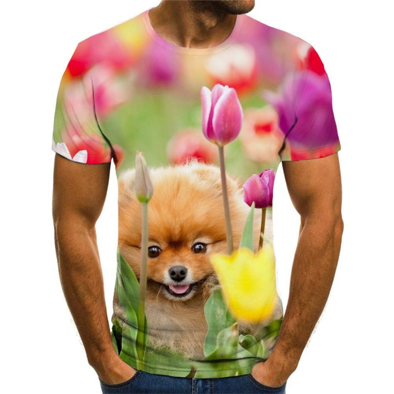 dog t shirts Puppy Cute animal top tee male art costume Casual big Smart dogs