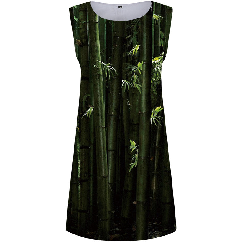 Bamboo Dress Women Forest Party Green Office Leaf Tank Harajuku Boho Womens Clothing Vintage