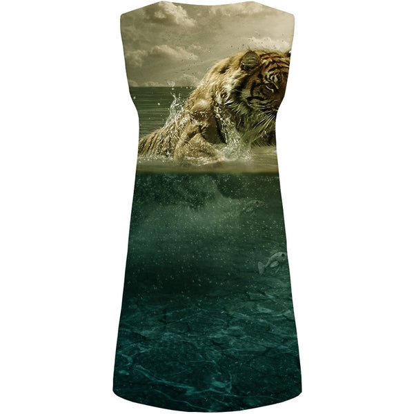 
Tiger Dress Women Animal 3d Print Fish Short Water Sundress War Tank Womens Clothing Vintage
                