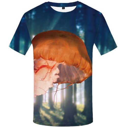 Jellyfish T-shirt Men Animal Tshirts Novelty Forest Tshirts Casual Art Tshirts Cool Abstract Tshirt Anime Short Sleeve Fashion - KYKU