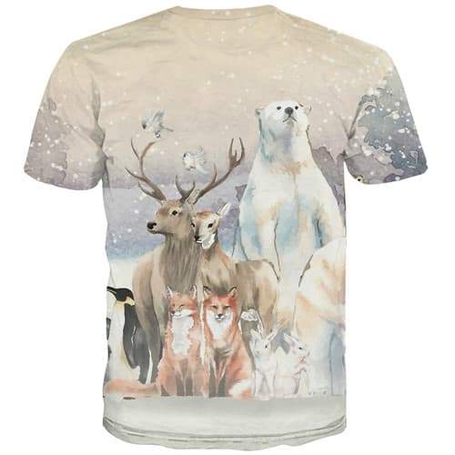 Bear T shirts Men Elk Tshirts Novelty Animal T-shirts Graphic Wolf T shirts Funny Russia Tshirts Cool Short Sleeve Punk Rock - KYKU
