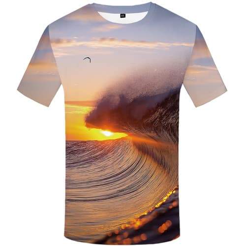 Wave T-shirt Men Moon Tshirts Novelty Animal Tshirt Printed Flame Tshirts Casual Sky Shirt Print Short Sleeve Full Print Men - KYKU