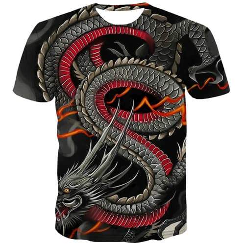 Dragon T-shirt Men Animal Shirt Print Cartoon Tshirt Anime Flame T shirts Funny Hip Hop Tshirts Casual Short Sleeve Hip hop - KYKU