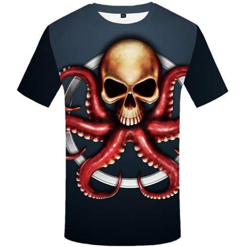 Octopus T-shirt Men Skull T-shirts Graphic Metal Tshirts Cool Animal Tshirts Casual Cosplay Tshirt Printed Short Sleeve summer - KYKU