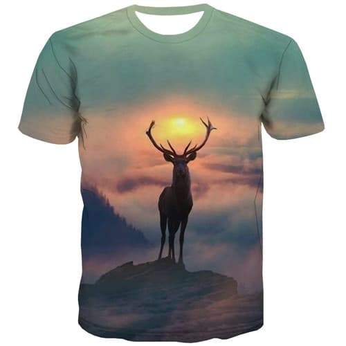 Deer T-shirt Men Animal Tshirts Casual Elk T-shirts 3d Moon T shirts Funny Forest Tshirts Novelty Short Sleeve Full Print Unisex - KYKU