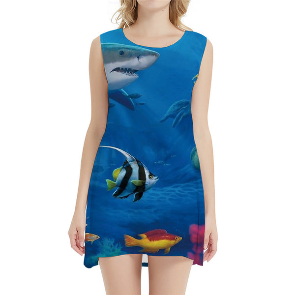 Shark Dress Women Fish Vestido Sexy Animal Beach Ocean Sundress Blue Tank Womens Clothing Summer