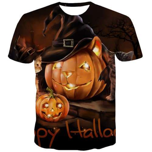 Pumpkin T-shirt Men Halloween T-shirts 3d Flame Tshirt Anime Party Tshirts Casual Harajuku Shirt Print Short Sleeve Punk Rock - KYKU