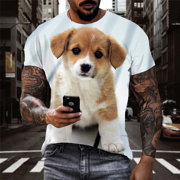 
t shirt dog t shirt 3D Puppy Cute animal Cool big Smart dogs men's art costume
                