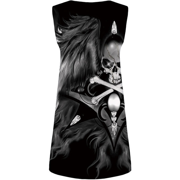 
Skull Dress Women Feather Boho Black Vestido Sexy Skeleton Beach Gothic 3d Print Womens Clothing Vintage
                