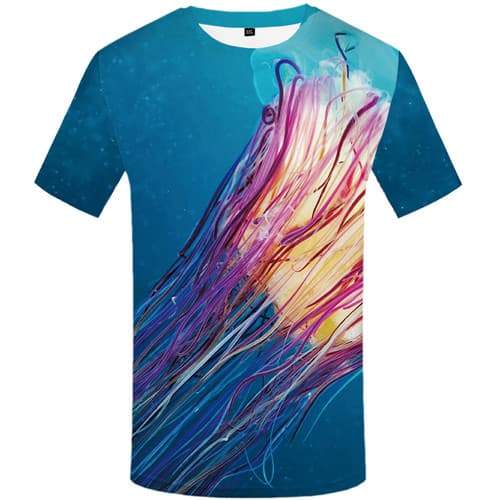 Jellyfish T shirts Men Colorful Tshirts Cool Ocean Shirt Print Harajuku Tshirt Printed Blue Tshirts Novelty Short Sleeve Fashion - KYKU