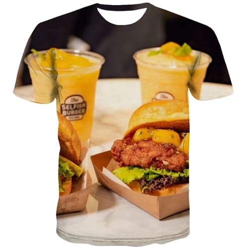 Food T shirts Men Hamburger Tshirts Casual Funny Tshirt Printed Leisure Tshirts Novelty Harajuku T-shirts Graphic Short Sleeve - KYKU